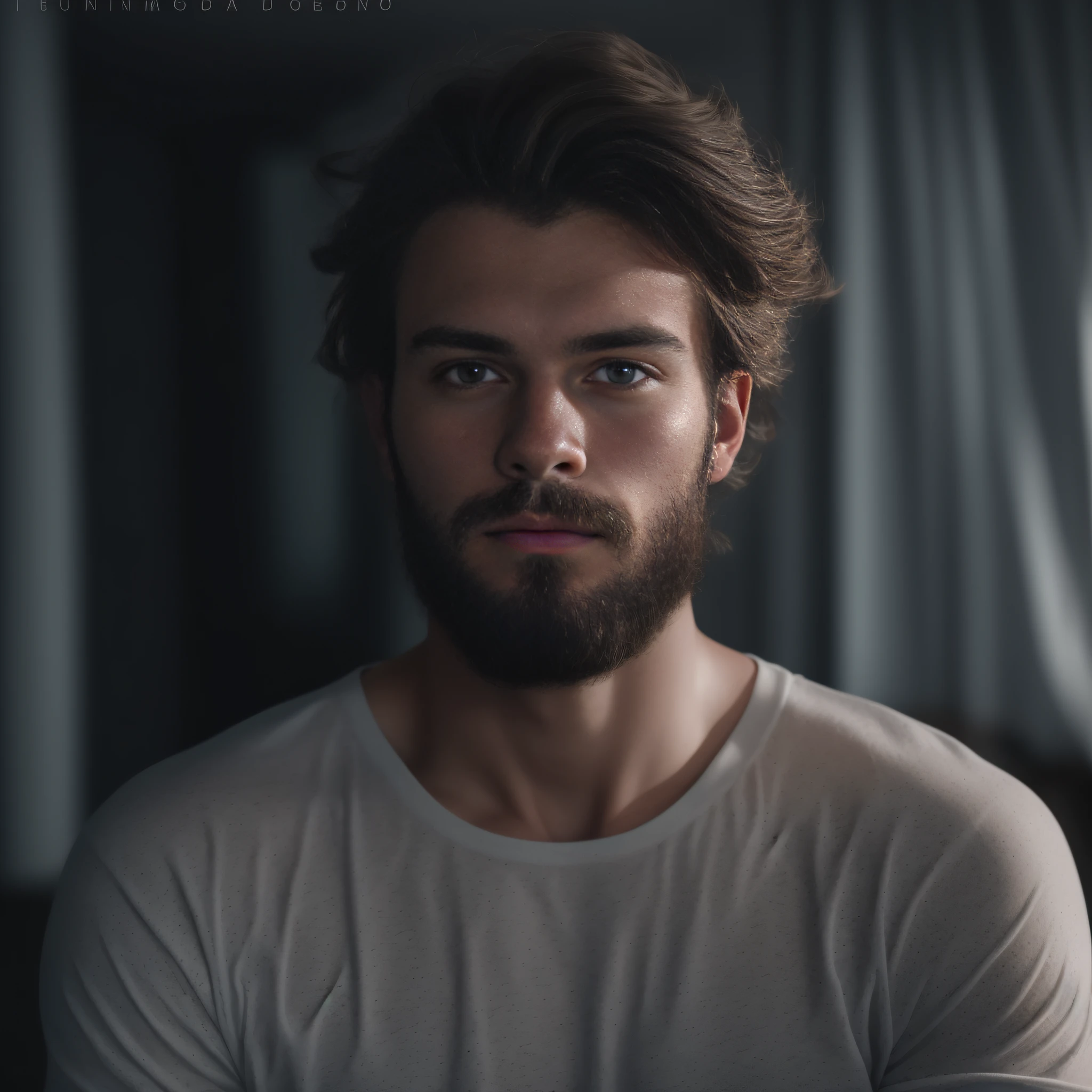 A 23-year-old man from Finland, masculine, bearded, full beard, role model, fully body, Very beauthful, looking-into-camera, detailled image, uhd, 8K, well-lit, grain of film, perfect  lighting