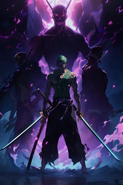 Anime characters standing in front of giant demons holding swords, Badass anime 8 K, Anime epic artwork, Roronoa Zoro, 4K anime ...