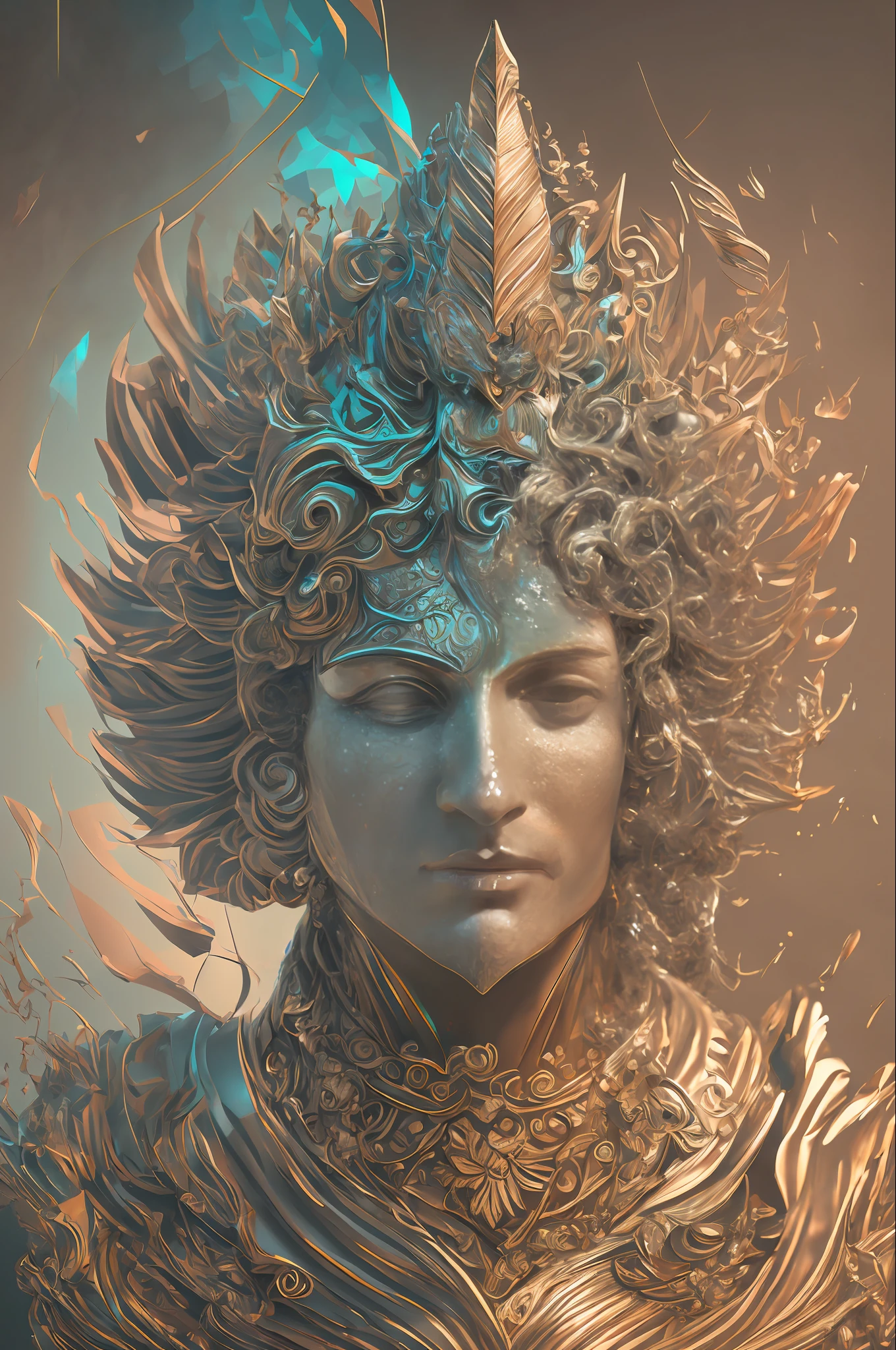 smooth fractal glass statue of a deity, iridescent reflections, hyperelism, shattered face, artistic, intricate details, perfect composition, digital painting, artstation, concept art, sharp focus, raytracing, illustration, Carne Griffiths,16k, high resolution --auto --s2