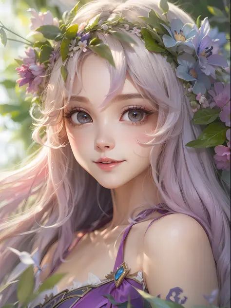 best qualtiy，8k，best quality，(the detail:1.4), blonde hair, hair flower, head wreath, gradient_eyes, long eyelasher, tsurime, wi...