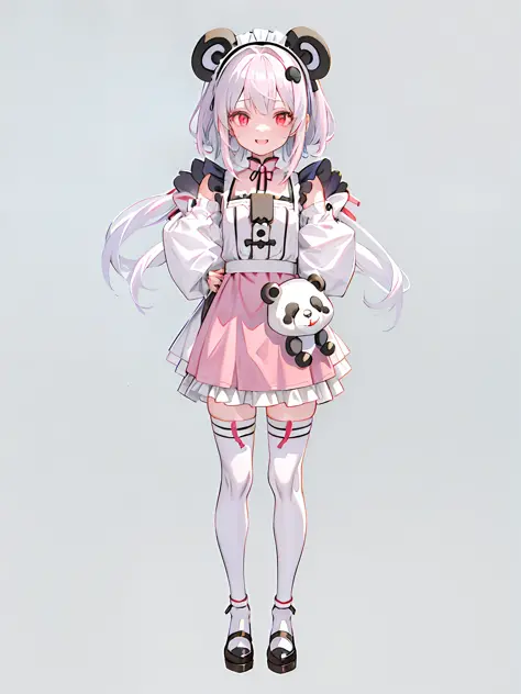 anime girl with panda bear holding pink purse, a lovely 2d，rendering of the q version of anime girls, render of april, highly de...