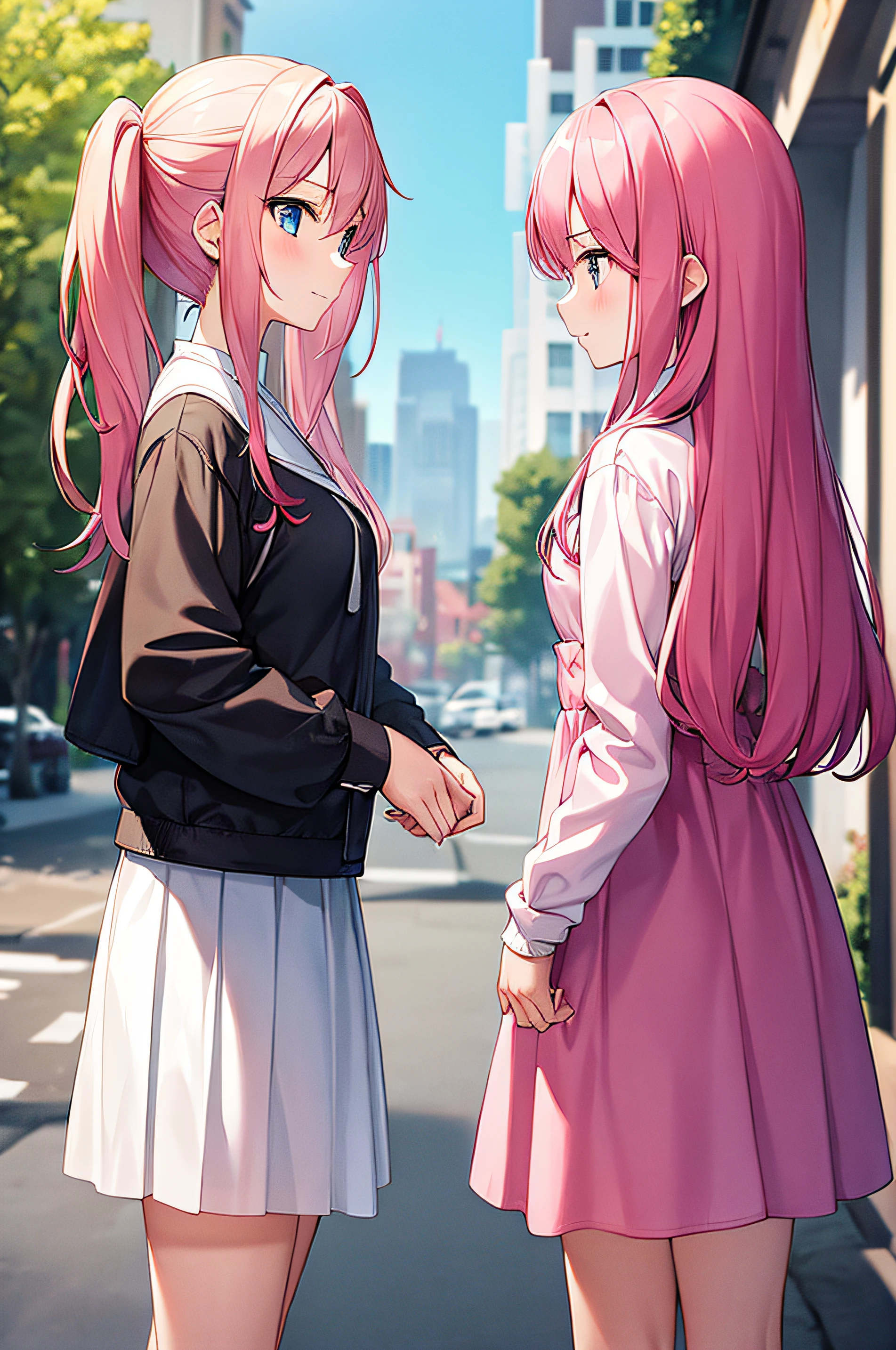 Anime characters shaking hands on a city street with buildings in the  background - SeaArt AI