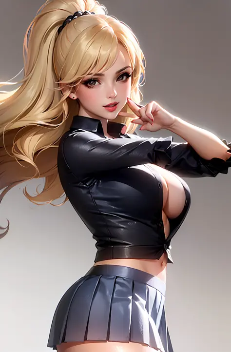 (Masterpiece: 1.4, Best Quality), (Intricate Details), Unity 8k wallpaper, super detailed, beautiful and beautiful, perfect lighting, (1 girl), (blonde hair, black eyes, big breasts), dynamic pose, dynamic angle, lipstick, big breasts, detailed background,...
