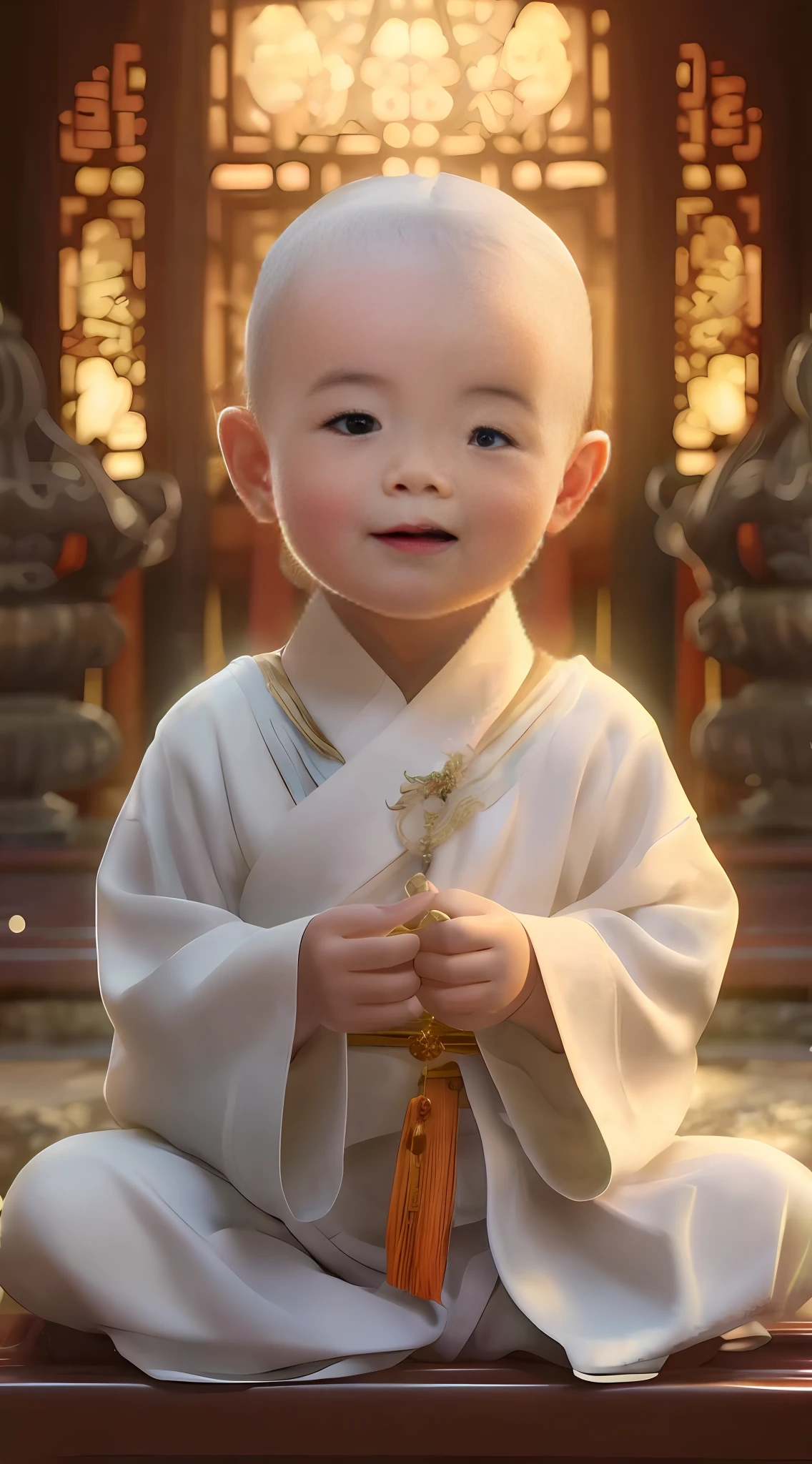 Close-up of a child in a white robe sitting on a bench, lovely digital painting, inspired by Chen Daofu, inspired by Chen Lu, inspired by Wu Bin, Inspired by Hu Zaobin, ruan jia beautiful!, inspired by Tooth Wu, yanjun cheng, Cai Xukun, inspired by Li Shixing, inspired by Gong Xian