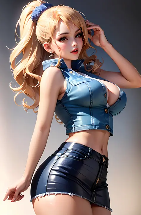 (Masterpiece: 1.4, Best Quality), (Intricate Details), Unity 8k wallpaper, super detailed, beautiful and beautiful, perfect lighting, (1 girl), (blonde hair, dark eyes, big breasts), dynamic pose, dynamic angle, lipstick, big breasts, detailed background, ...