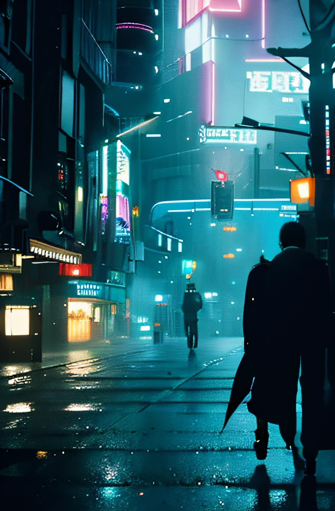 Nacht in der Innenstadt，Regenbogen，Neonlicht，die Nacht，8K Raw-Foto， beste Qualität， Meisterstück， ultrahohe Auflösung， realistisch， （50mm Sigma f/1.4 ZEISS lens， f1.4， 1/800er， ISO 100， Fotografie von：1.1）， die Nacht， dunkle Themen， In der Welt von Blade Runner 1982，Straßen mit hoch aufragenden Wolkenkratzern，Neonlicht，holographische Projektionen，Steampunk elements，Syd Mead，cyber punk perssonage，digitale Malerei，Futuristische Stadtlandschaft，leuchtende Neonfarben，holographische Projektionen，Komplizierte Details，k hd，Ein detaillierter，