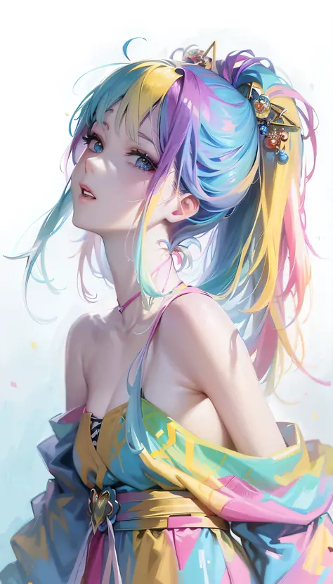 anime girl with colorful hair and a colorful dress, rossdraws pastel vibrant, rossdraws cartoon vibrant, anime style 4 k, beauti...
