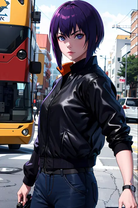 absurdres, best quality, 1girl, solo, looking at viewer, eye focus, motoko_kusanagi, black jacket