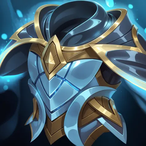 8K,Real materials,HD detail textures, Close up of blue and gold armor on blue background, Water armor, Magic armor, sleek glowing armor, shinning armor, Blue armor, paladin armor, Epic Paladin armor, epic legends game icon, Protoss, Ice crystal armor, leag...