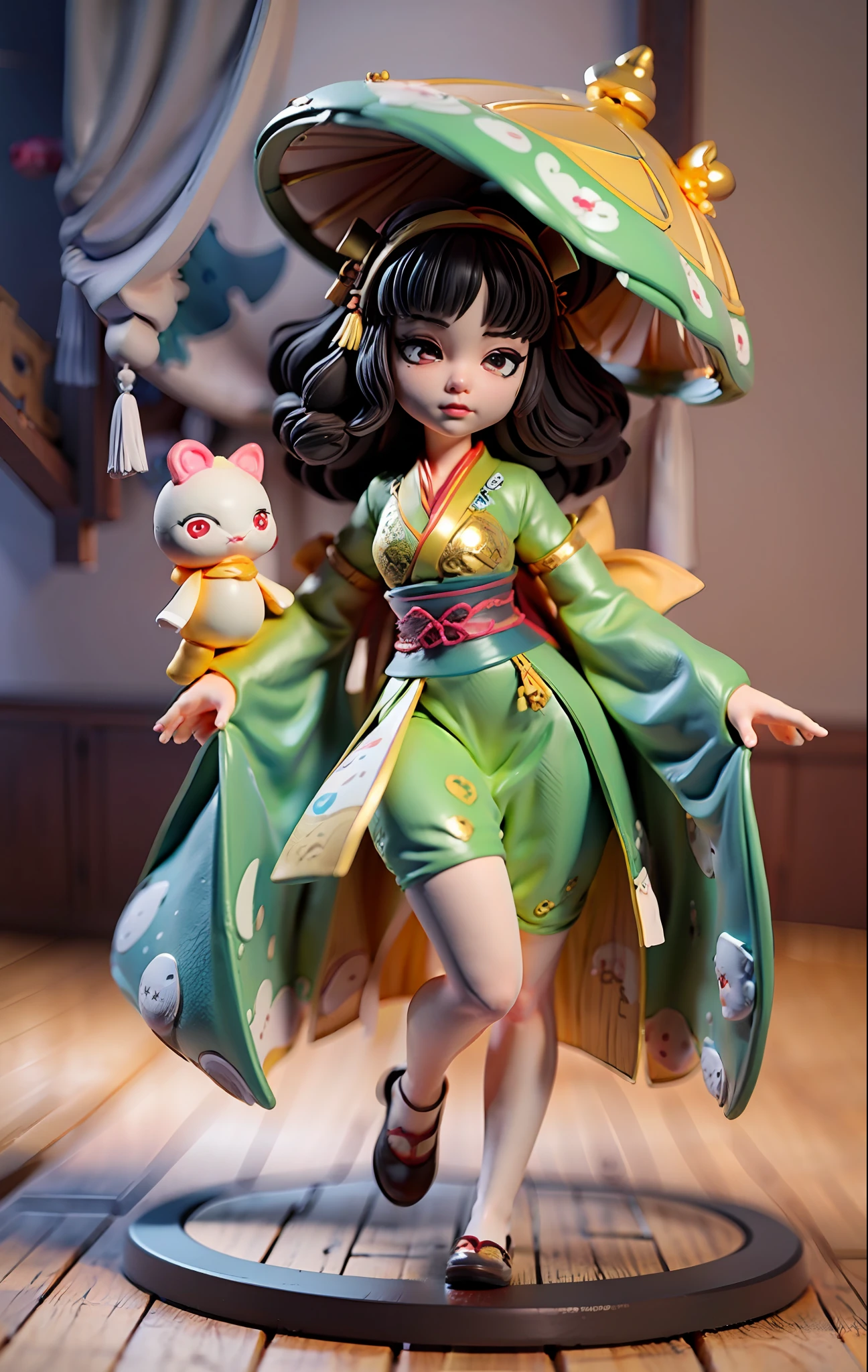 Super cute girl full body 3D, Tang costume Hanfu, Pop Mart blind box, adolable, Blind box dolls, Moles under eyes, hyper HD, Masterpiece, Super detail, Textured skin, High details, High quality, A high resolution, 8K，pose，is shy