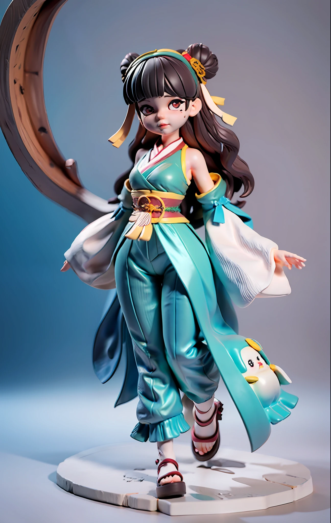 Super cute girl full body 3D, Tang costume Hanfu, Pop Mart blind box, adolable, Blind box dolls, Moles under eyes, hyper HD, Masterpiece, Super detail, Textured skin, High details, High quality, A high resolution, 8K，pose，is shy