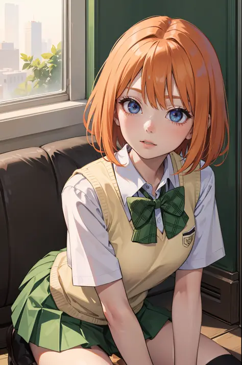 yotsubanakano, Yotsuba Nakano, Bangs, Short hair, Blue eyes, hair between eye, Hair Ribbon, shairband, Orange hair, Green Ribbon...