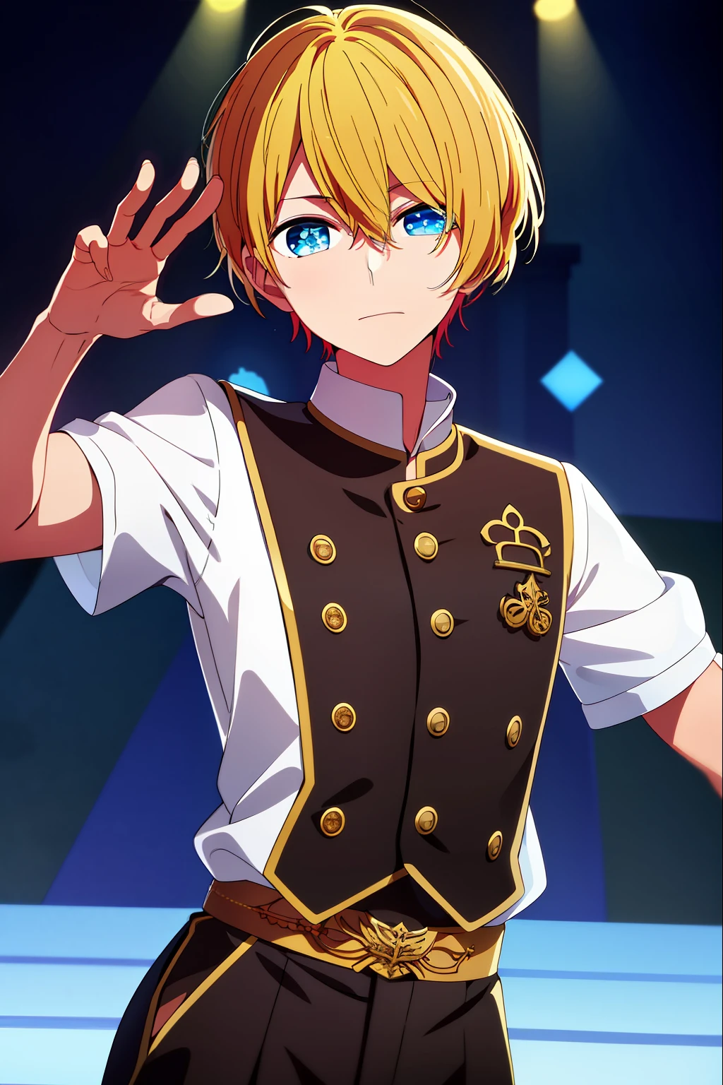 masutepiece, Best Quality, High quality, 1boy, Solo, Male Focus, Looking at Viewer, Upper body, Hoshino_aquamarine, symbol-shaped pupils,dance