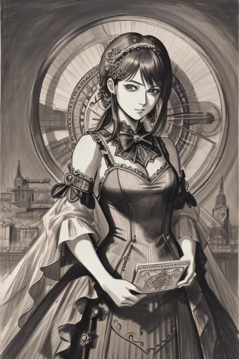 A captivating greyscale pencil drawing capturing the elegant Kobeni from the manga series Chainsaw Man, depicted in a detailed p...