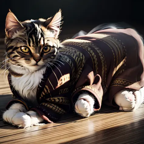 ((A cat in clothes)), Fluffy hair, Anthropomorphic expressions, Rich colors, Exquisite details, Masterpiece, Realistic，2K, 4K, Full-HD, artsation, CG, Realistic, illusory engine , Real light and shadow, Beautiful rich colors, Amazing details, Masterpiece 8...