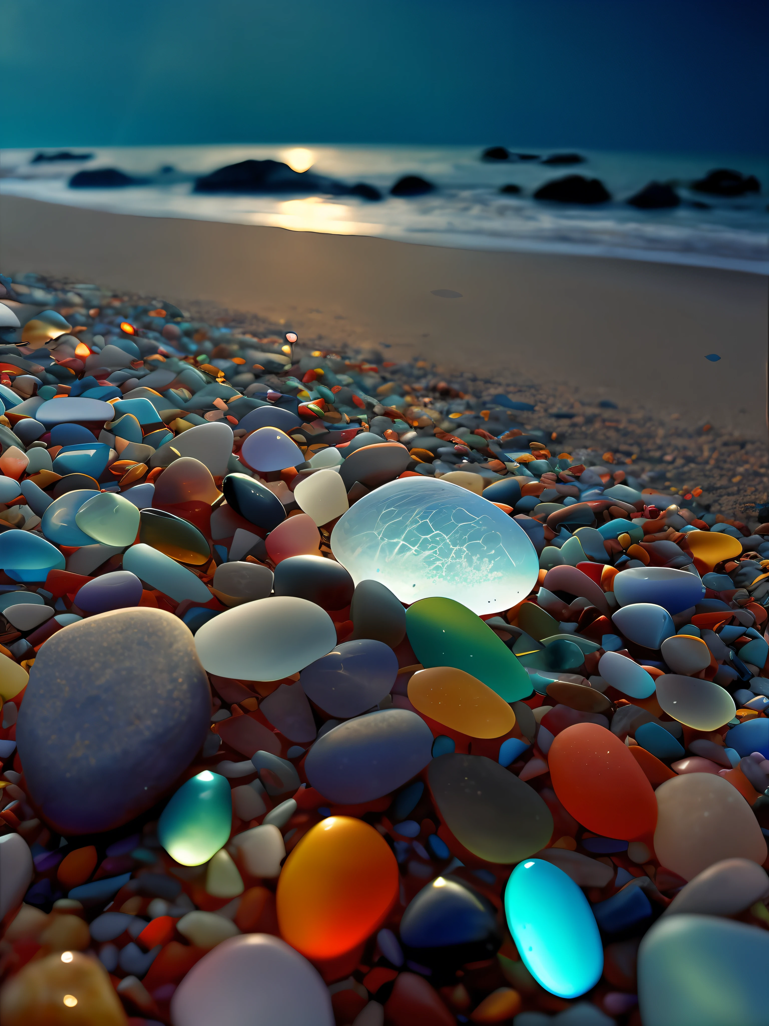 カラフルな岩や小石がたくさんあるアラフェドビーチ - SeaArt AI
