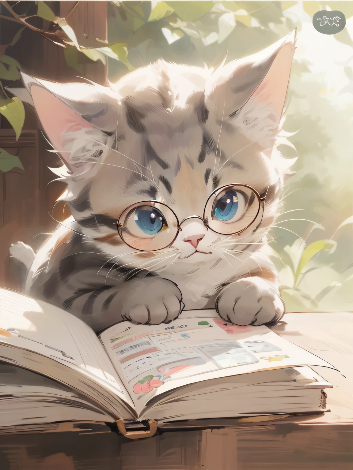 There is a cat with glasses sitting on a book, anime visual of a cute cat, anime cat, realistic anime cat, intellectual cat, lovely digital painting, Cute detailed digital art, cute detailed artwork, adorable digital art, A cute cat, With glasses, Kawaii cat, cute artwork, Cute anime, cute anime catgirl, Cute cat, cutecore, by Yang J