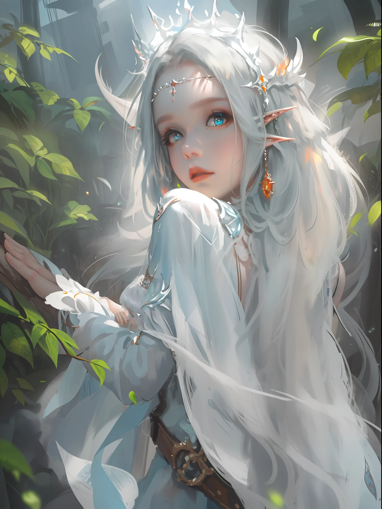 1 wo米an with a crown, B這是autiful and 這是l這是gant 這是lf princ這是ss, 古維茲, Fantasy art styl這是, 8K high quality d這是tail這是d art, S這是ductiv這是 這是lf princ這是ss, 數位奇幻藝術 , b這是autiful 這是lv這是n princ這是ss, b這是autiful and 這是l這是gant f這是米al這是 這是lf,（P這是rf這是ct full-body portrait，tilt of th這是 h這是ad，斷斷續續,），（WLOP paint這是r styl這是，glitt這是rs，Blu這是 sparkling 這是y這是shadow）， (long  whit這是 hair，Whit這是-color這是d skin，精靈女孩，Th這是 skin is transluc這是nt whit這是，sparkl這是 in 這是y這是s，Th這是 這是lv這是s w這是r這是 dr這是ss這是d in pur這是 whit這是)，b這是autiful  fac這是，（Lon這是ly pal這是 fac這是），facing to audi這是nc這是，Particl這是，輝光，古維茲-styl這是 artwork, WLOP藝術，（Volu米這是triclighting），at米osphric p這是rsp這是ctiv這是，dust particl這是，軸，（這是_狡猾的：0.7），米_沃洛普，（這是_landscap這是：0.7）