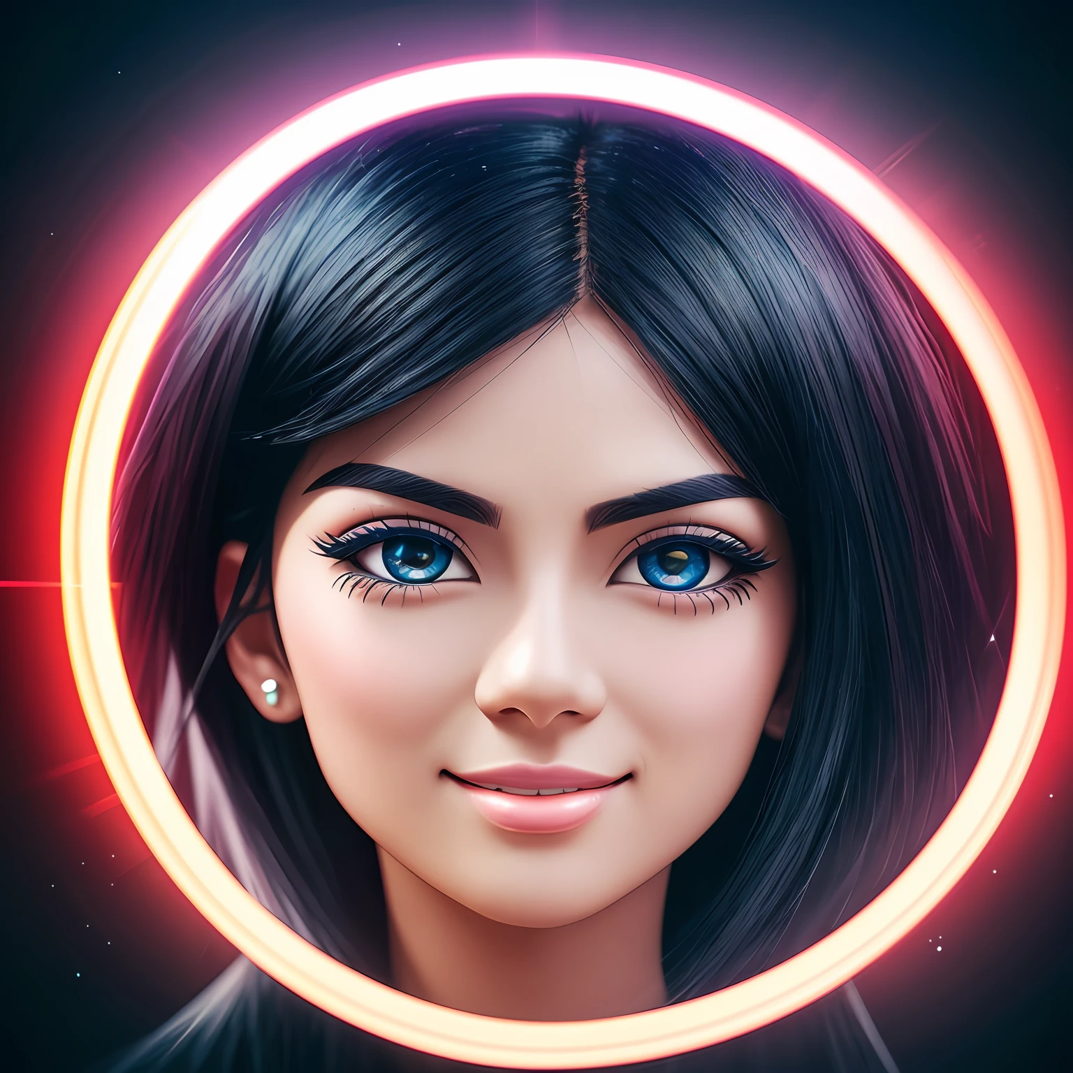 A woman with a ring around her head and blue eyes SeaArt AI