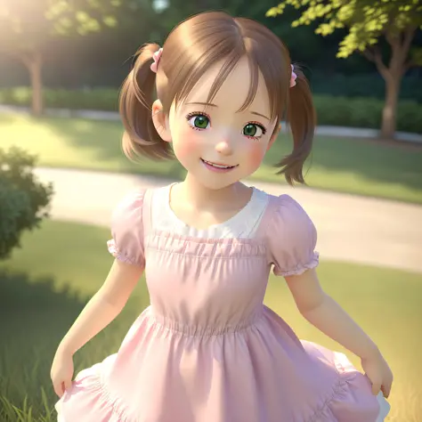 there is a little girl that is standing in the grass, Kawaii realistic portrait, lovely digital painting, render of a cute 3d an...