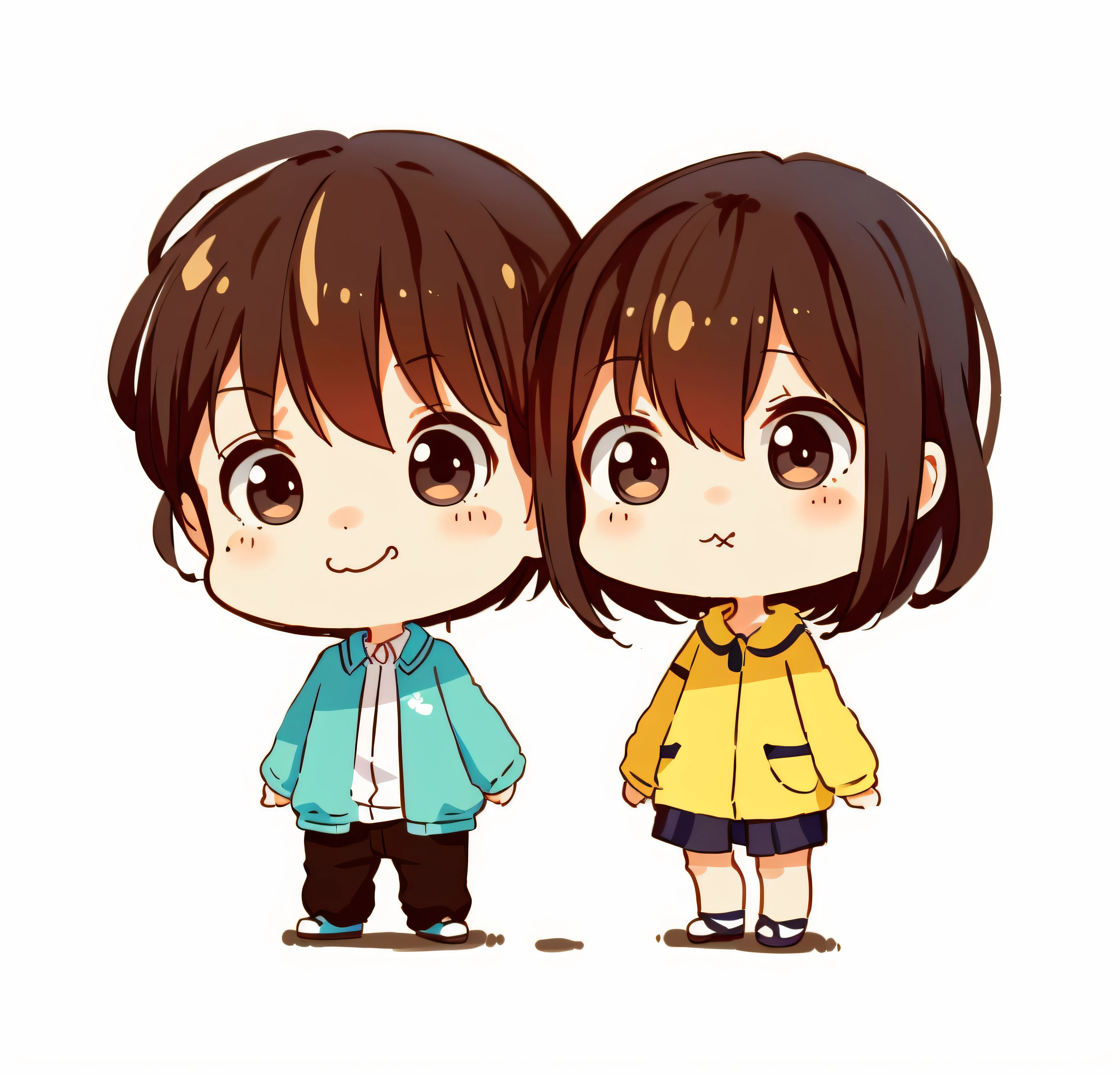 Cartoon of a boy and a girl standing next to each other.., Boys and Girls, cartoon style illustration, cute cartoon style, Cute cartoon, Cute art style, cute cartoon character, cartoon artstyle, cartoon art style, in cartoon style, lovely couple, Cute illustration, Children's illustrations, Cartoon illustration, Double pose, chibi style, Chibi Anime, cute digital art, cute artwork