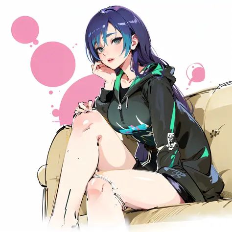 anime girl sitting on a couch with her legs crossed, inspired by moona hoshinova, 2 d anime style, made with anime painter studi...