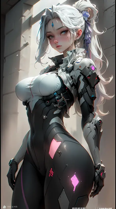 ((Best quality)), ((masterpiece)), (detailed:1.4), 3D, an image of a beautiful cyberpunk female, huge breasts, HDR (High Dynamic...
