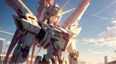 a large robot stands on the platform，female mecha， the best anime 4k konachan wallpaper， detailed digital anime art， has an anim...