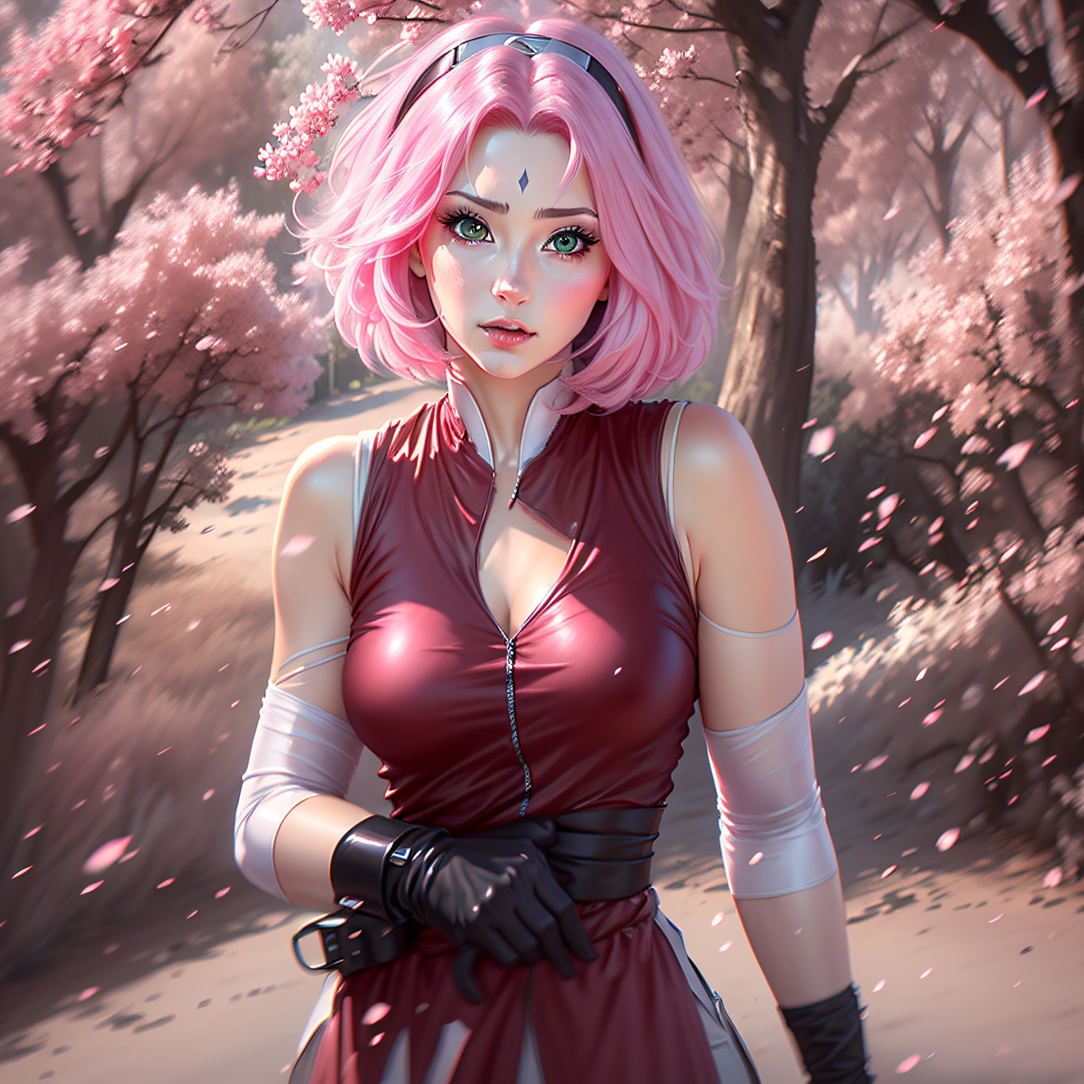 Sakura beautiful and tall short hair anime super realistic and well detailed