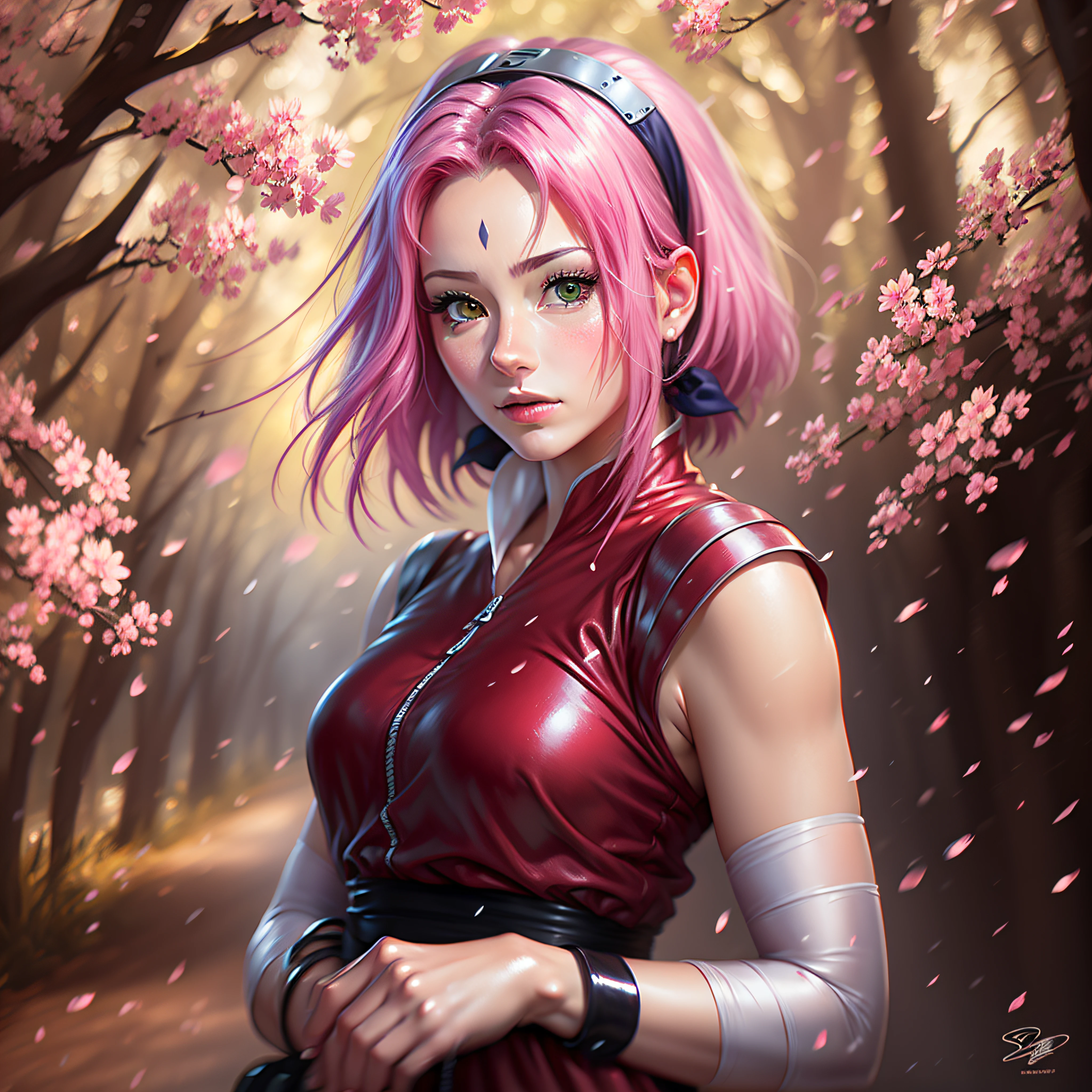 Sakura beautiful and tall short hair anime super realistic and well detailed