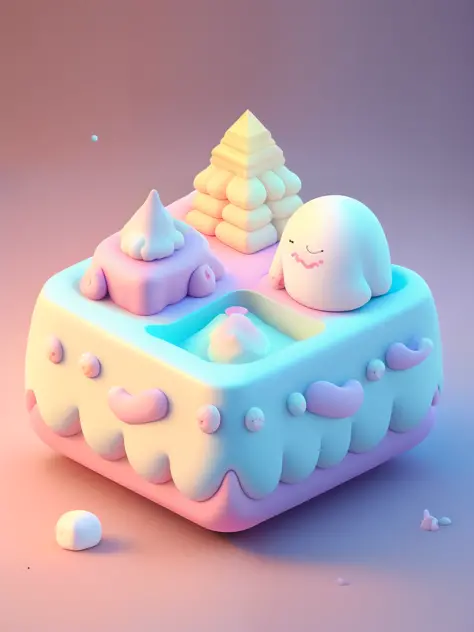 microcosm， Isometric view of cute kawaii keyboard， Marshmallow Castle，（Pink big breasts， white colors， amarelo， purpleish color）， Comfortable and soft， lighting particle， Dynamic light effects， A futuristic， incredibily detailed， Hyper-Resolution