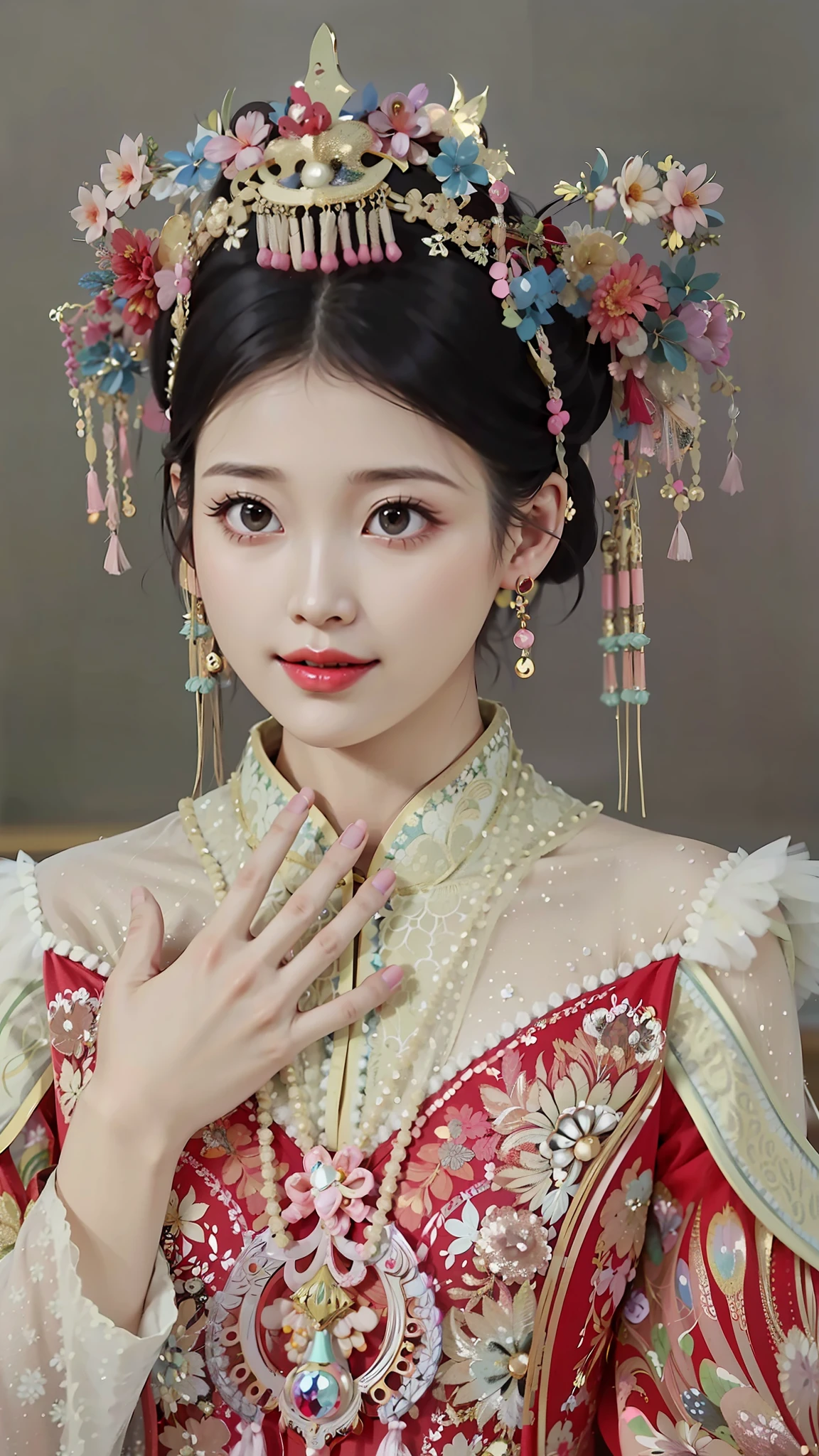 一個穿著紅色連身裙的女人和 TIA 的特寫, 宮 ， 一個穿著漢服的女孩, 中國公主, 中國古代公主, 中式, 中国服饰, 穿着中国古代的衣服, 中国皇后, 中国传统的, Hanfu, 传统美, 旗袍, 灵感来自兰英, 美麗的幻想皇后, 旗袍, shaxi