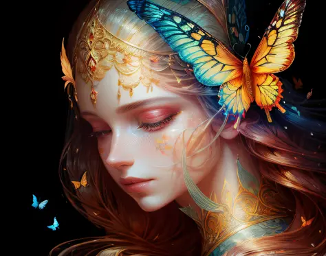 (illustration:1.3) Open-hearthm (by Artist Anna Dittman:1),Spring, paper art, 3D rendering of, Colorful, Beauty side face, Phoenix, Flowers, Butterflies, Lines, Best quality, Detailed details, Masterpiece, offcial art, Cinematic lighting effects, 4K,