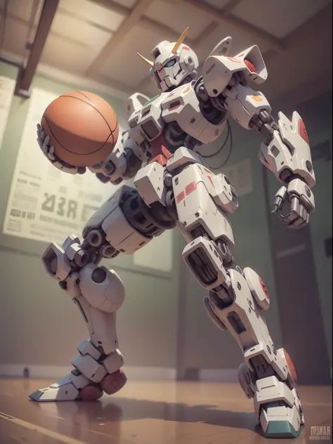 (machinary：mechanical up boy playing basketball:1.331)，(hold the basketball in both hands)，nba basketball，the mech is rich in de...