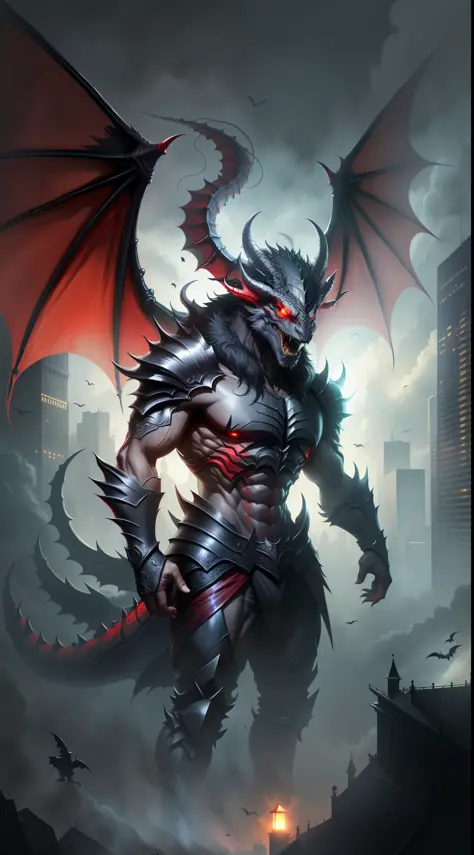 Devil dragon,dark night,dark background,high resolution, high quality,red