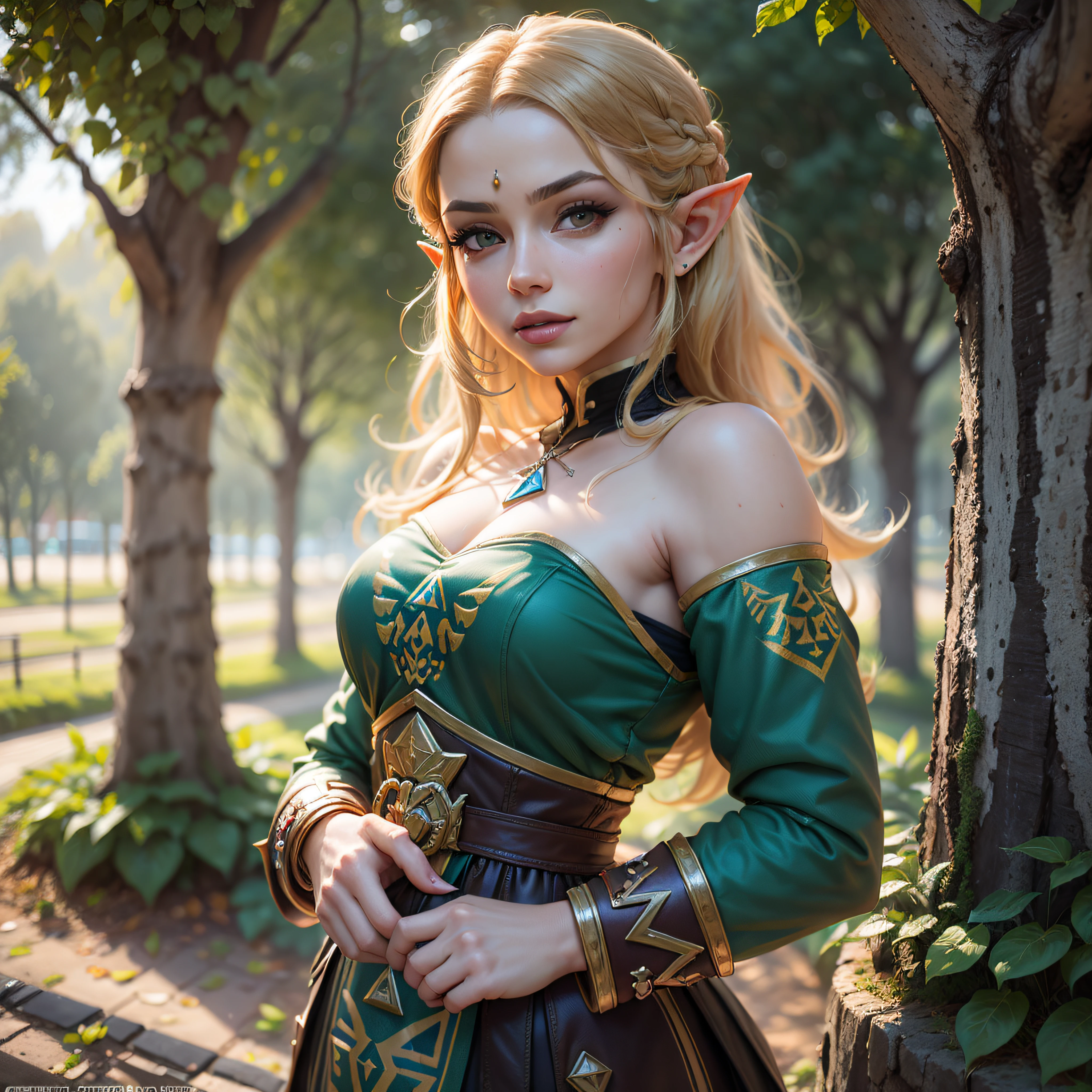 Mulher de blondie hair em roupa azul e bege segurando em poses de combate como em street fighter, lutando como em street fighter 2, warrioress, Zelda, portrait of zelda, from zelda lenda, Legend of Zelda Link, link do Zelda, Fotos cosplay, ornate cosplay, professional cosplay, Cosplay, Cosplay Completo, artgerm moody photography, princess zelda, Zelda as Triforce, hyrule, Anime Garota Cosplay, ray-traced, 3d render, extremely detailed, high qualiy, Realistic light and shadow, blondie hair, eye reflection, drlight smile, ray tracing, ray tracing, High detail, 真实感, hiper-真实感, Depth of field, cinematic lighting, motion-blur, sheen, shine light, godrays, ray tracing, reflection light, Afterimage, multiple views, Lens flare, bokeh, 4K, uhd, Masterpiece, anatomically correcte, texturized skin, super detaill, high qualiy, best quality, 8k