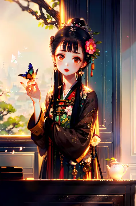 masterpiece, best quality, extremely detailed, detailed background, detailed face, hanfu, 1girl, chinese clothes, hair ornament,...