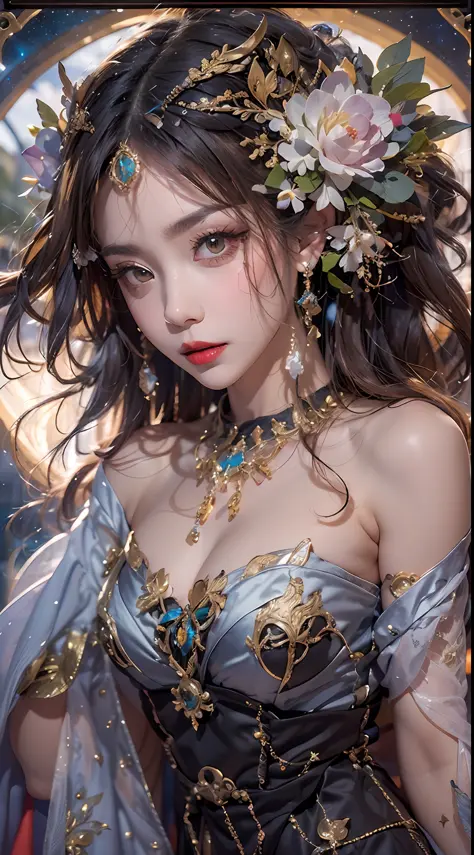 1 zodiac goddess from the future, wearing a thin silk dress, the goddess of the palace is beautiful, the goddess of the zodiac i...