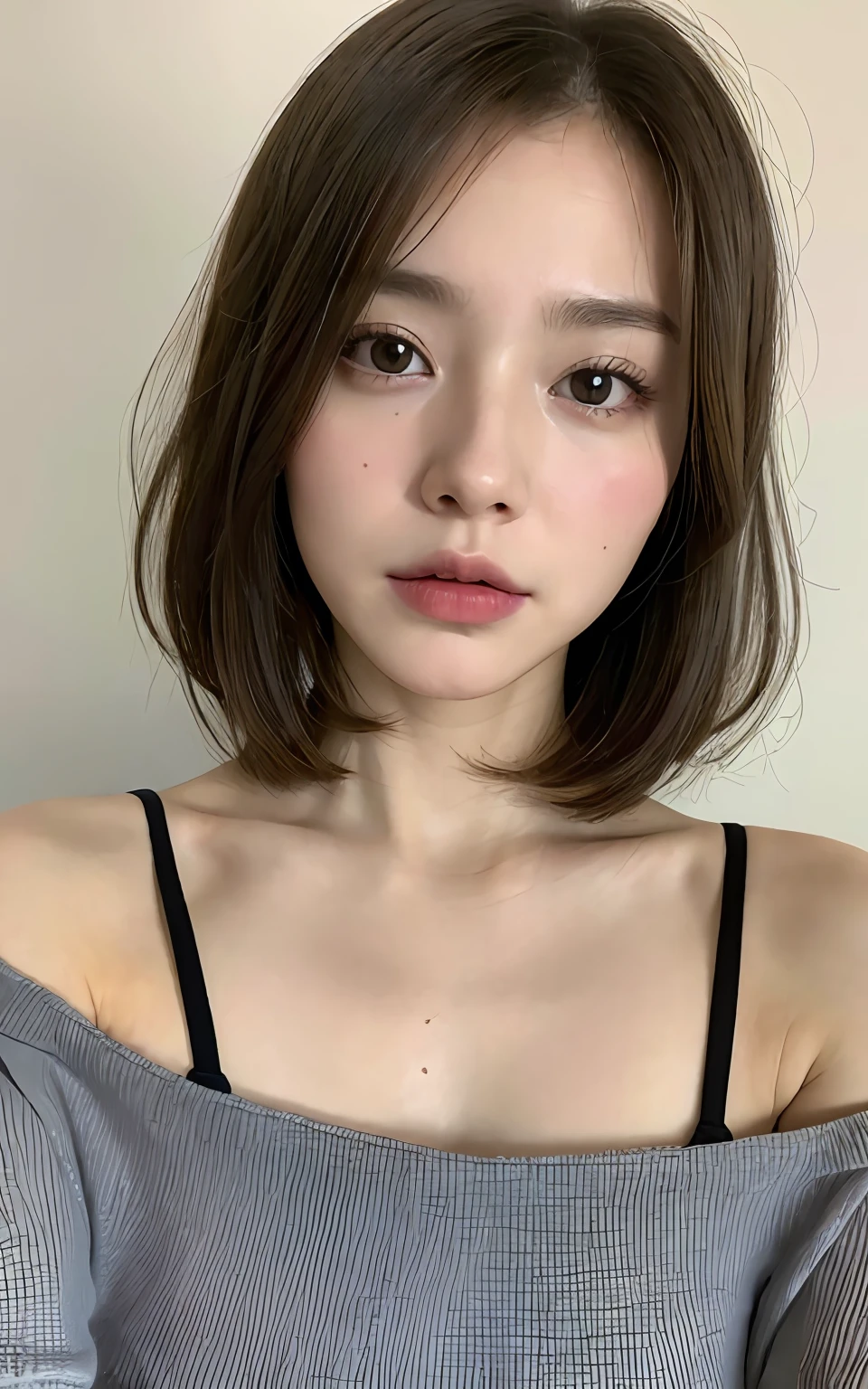 ((top-quality、8k、masuter piece:1.3))、1 girl、Latino blood、Beautiful woman with slender abs:1.3、(Highlight Haircuts、Breast A Cup:1.2)、Black see-through:1.1、hyperdetailed face、A detailed eye、double eyelid、Face only、kawaii、a secretary、a baby face、bobhair