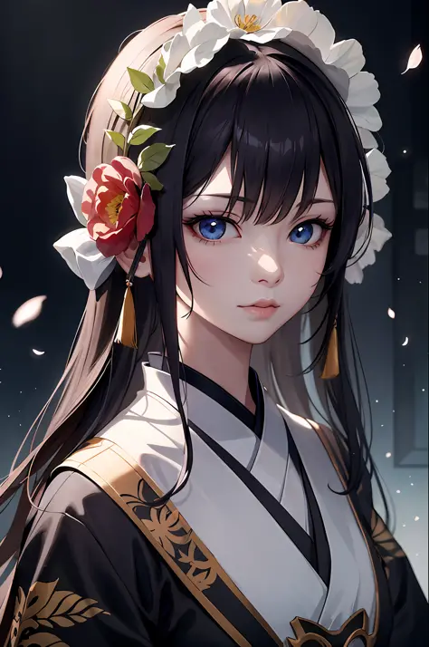 anime girl with long hair and a flower in her hair, a character portrait by Yang J, Trend of CGsociety, Fantasy art, a beautiful anime portrait, detailed portrait of an anime girl, A girl in Hanfu, Guviz-style artwork, Beautiful anime girl, portrait anime ...