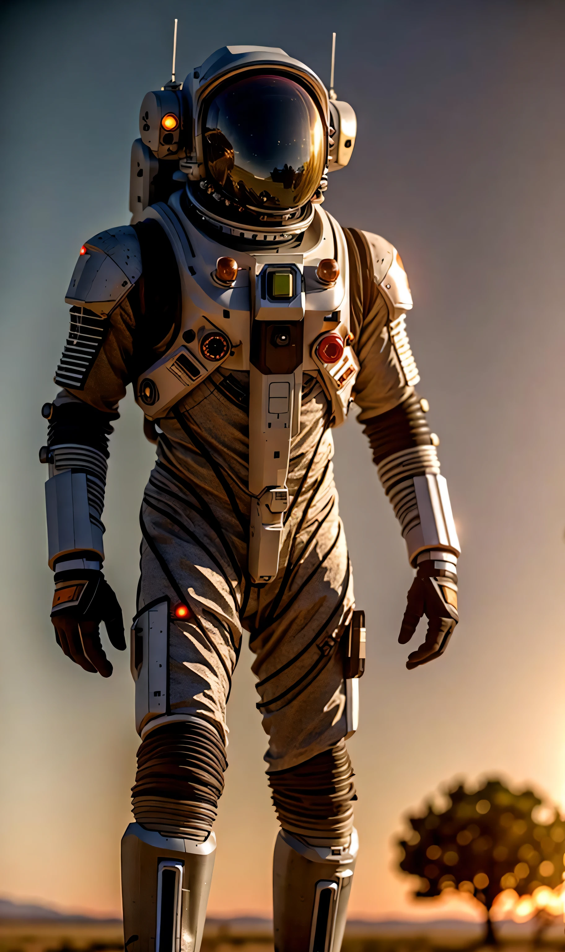 kit bashing, alien landscape, swampland, solitary (male:1.2) astronaut, radio dish antenna, Hot Pink, utility belt, Silver Gray Pewter, sci-fi, masterpiece, 16k, UHD, HDR, the best quality, body-tight suit, intricate, the most fantastic details, cinematic composition, dramatic lighting, full body, celestial bodies in the sky, dead trees, dry bushes, realistic reflections, sunset, a military compound, to scale, , sad, dynamic posture