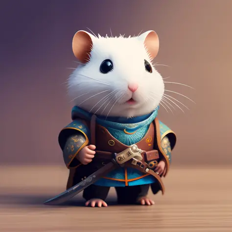 Ultra-detailed Fantz cartoon design，（Biotags:0.5）-（Little hamster label:0.5），The color is random，Wear steampunk as well as punk clothing，handheld weapon，is a swordsman。