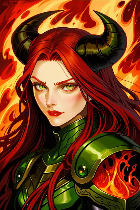 Molten, Lava, red haired girl with green eyes and black horns, Gerald Brom