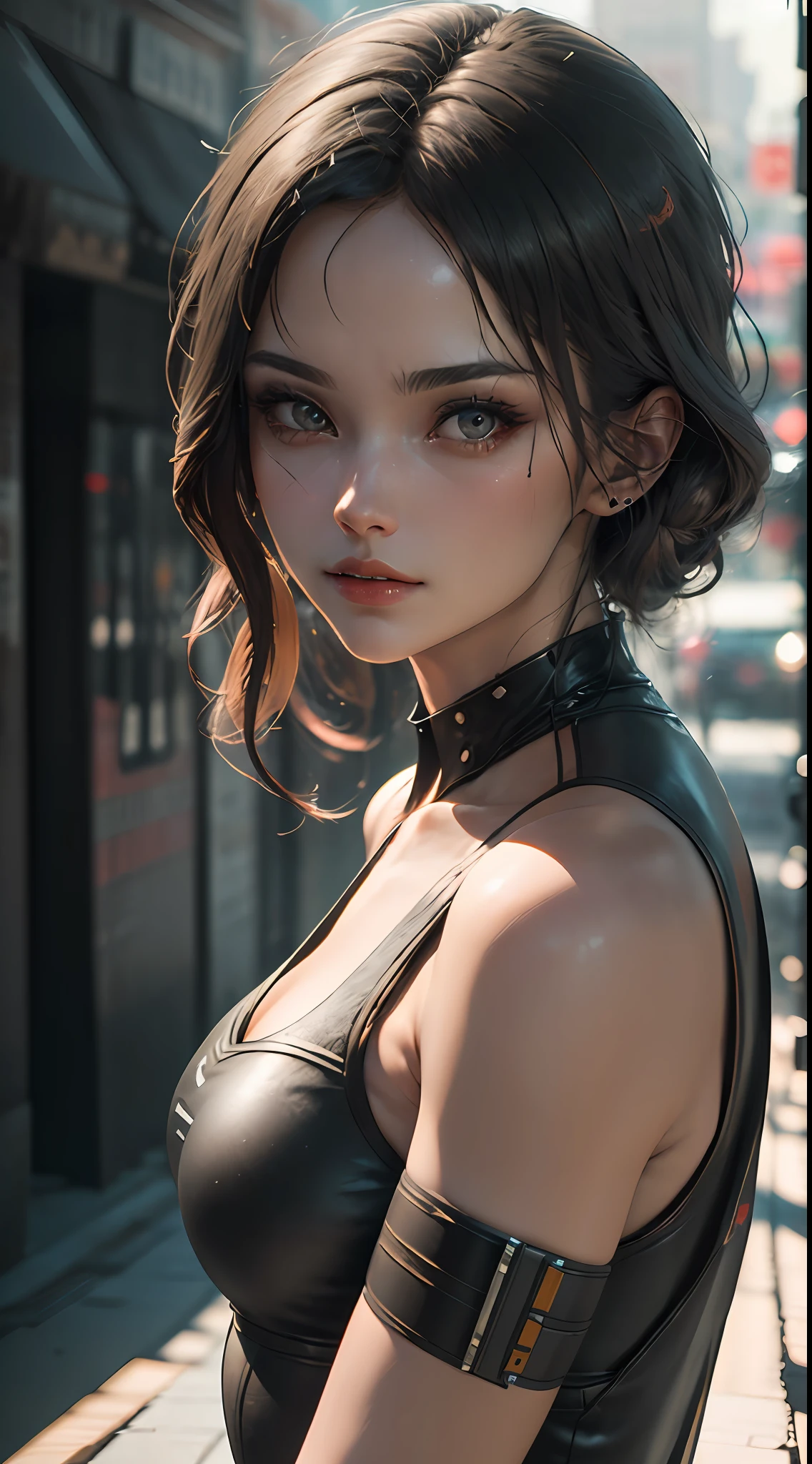 ((Best quality)), ((masterpiece)), (detailed:1.4), 3D, an image of a beautiful cyberpunk female,HDR (High Dynamic Range),Ray Tracing,NVIDIA RTX,Super-Resolution,Unreal 5,Subsurface scattering,PBR Texturing,Post-processing,Anisotropic Filtering,Depth-of-field,Maximum clarity and sharpness,Multi-layered textures,Albedo and Specular maps,Surface shading,Accurate simulation of light-material interaction,Perfect proportions,Octane Render,Two-tone lighting,Wide aperture,Low ISO,White balance,Rule of thirds,8K RAW,