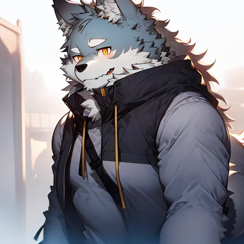 furry，gray wolf，long whitr hair，golden pupils，sniper gun，starrysky