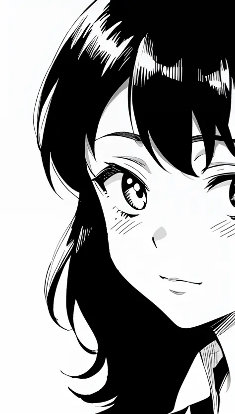 a close up of a person with a black and white picture, kentaro miura manga art style, BW close-up - upward contoured face,Cute s...