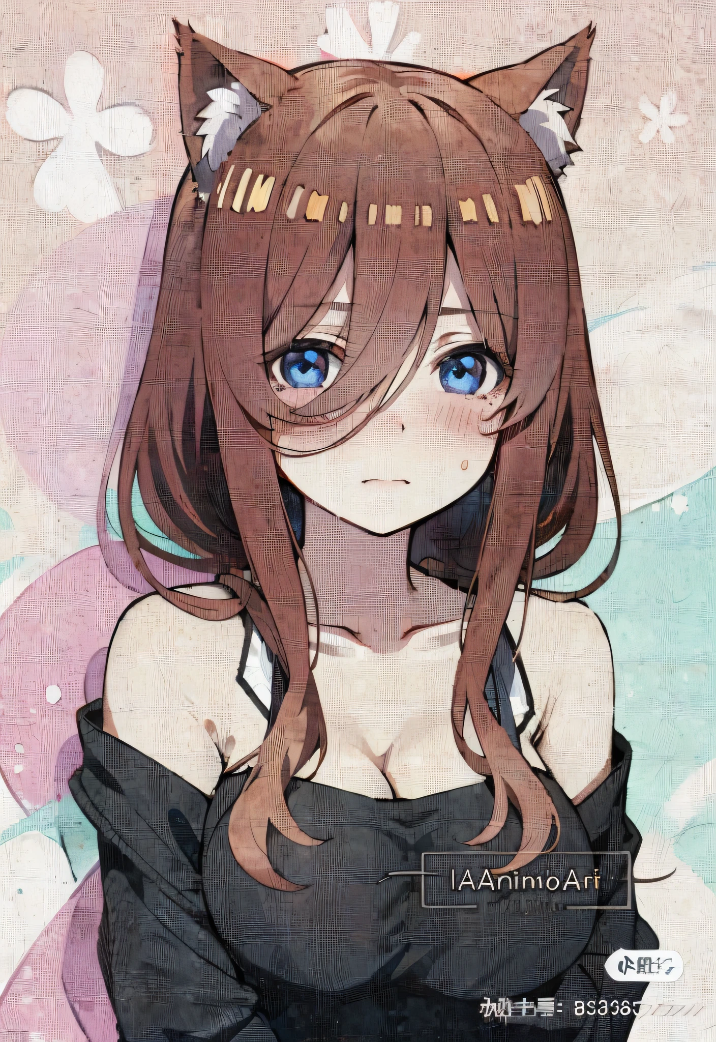 Chica anime with cat ears and black dress, estilo de arte anime moe, anime visual de una linda chica, Anime waifu, retrato chica anime, linda chica anime, Chica anime, una chica anime, La chica anime se llama Sanjiu., (Chica anime), retrato de linda chica anime, linda chica anime portrait, arriba de una joven anime, saori, retrato de una chica anime，es tímido，Eliminar el texto en la esquina inferior derecha.，Eliminar texto，