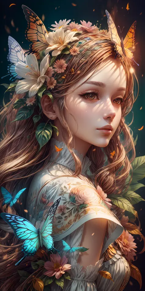 (Illustration:1.3),spring, paper art, 3d rendering, colorful, beauty side face, phoenix, flowers, butterflies, lines, best quality, detailed details, masterpiece, official art, cinematic lighting effects, 4K,