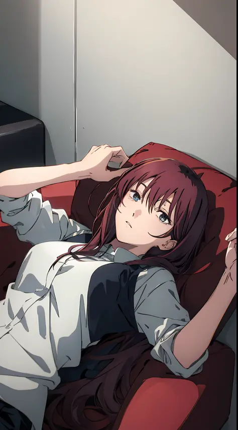 anime woman laying on a couch