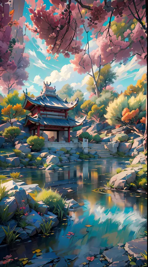 An incredibly detailed and photorealistic CG unity 8K wallpaper, the beauty of a classical Chinese garden, The stunning landscap...